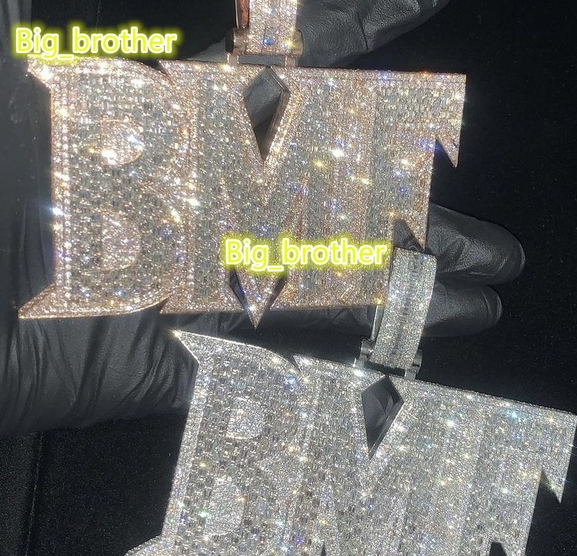 New Hip Hop Design VVS Moissanite Iced Out Baguette Diamonds Letter Initial Name Plate Jewelry Personalized Custom Made Pendants