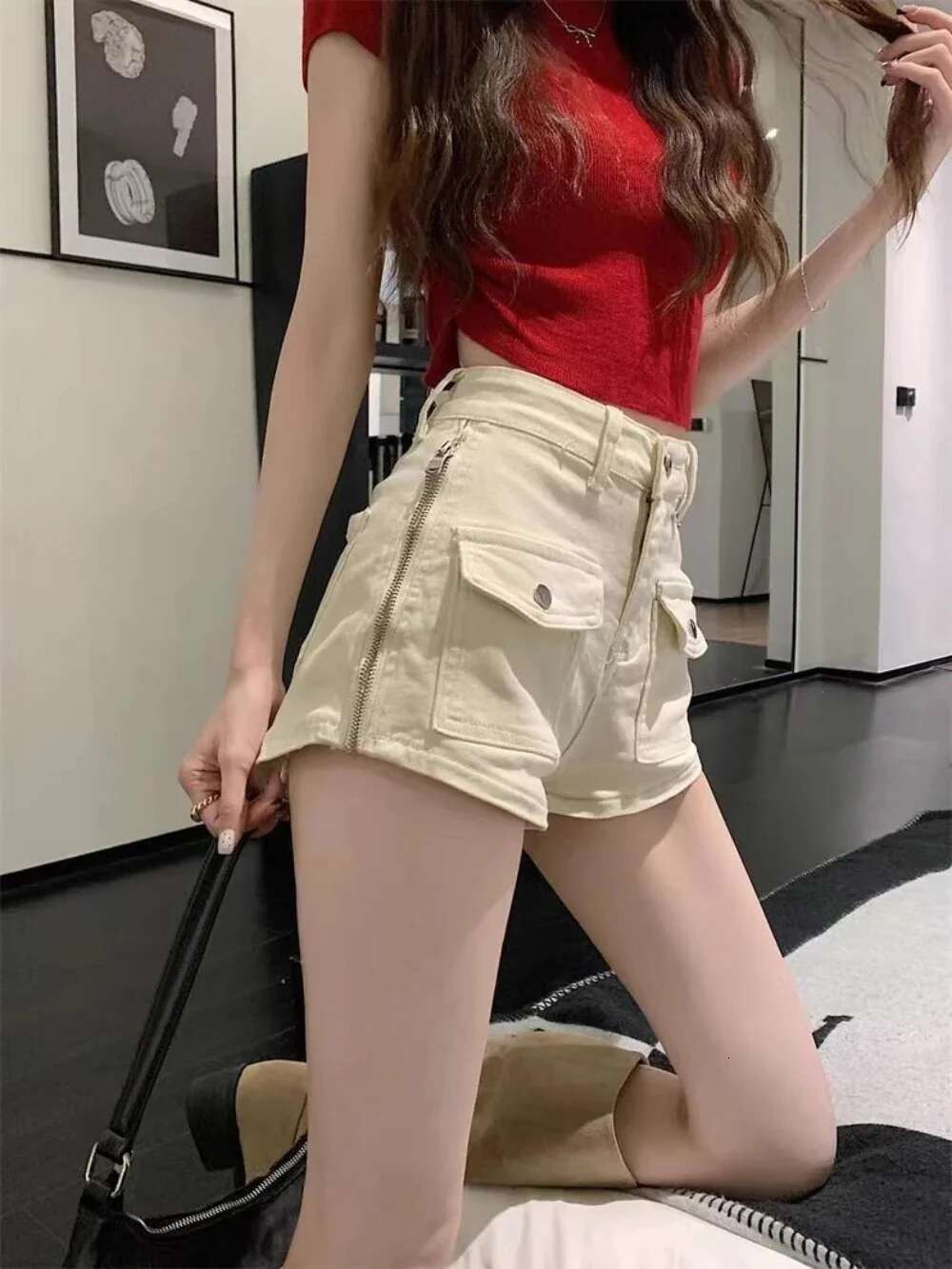 Sexy Zipper Denim Shorts for Women Stretchy Y2k 2000s Clothes Elasticty Outfits Wholesale Vintage XL Kpop Short Jean Pants Woman