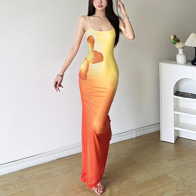 B616Cross-border European and American style summer new women's clothing street fashion sexy suspender long dress female