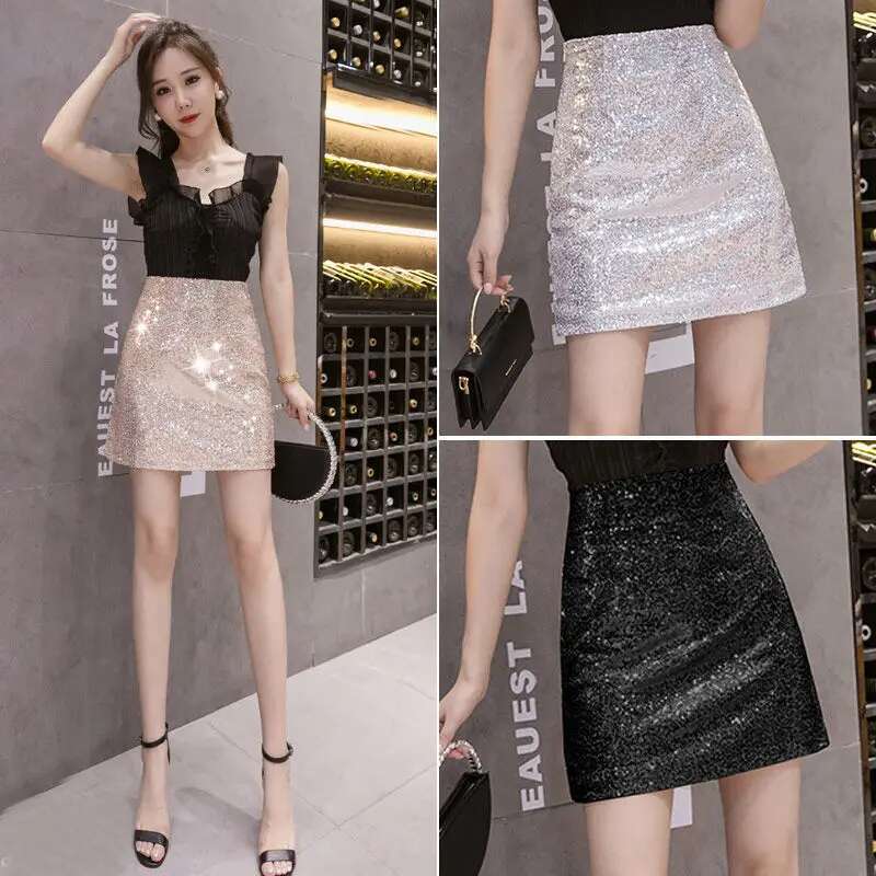 Clothes Sequin Skirts for Women Short Womens Skirt Night Club Outfit Sexy Mini Wrap Tight Cheap Trend Premium A Line Luxury Y2k