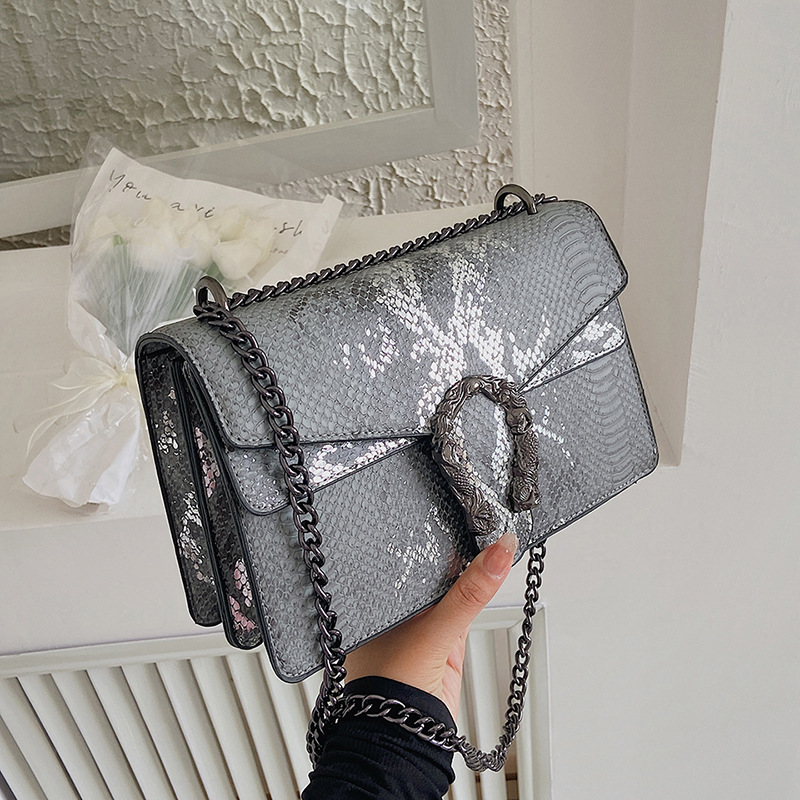 2025 Free Shipping Women's Designer Luxury Fashion New Fashion Serpentine Small Square Bag Single Shoulder Cross Shoulder Chain Bag gray black