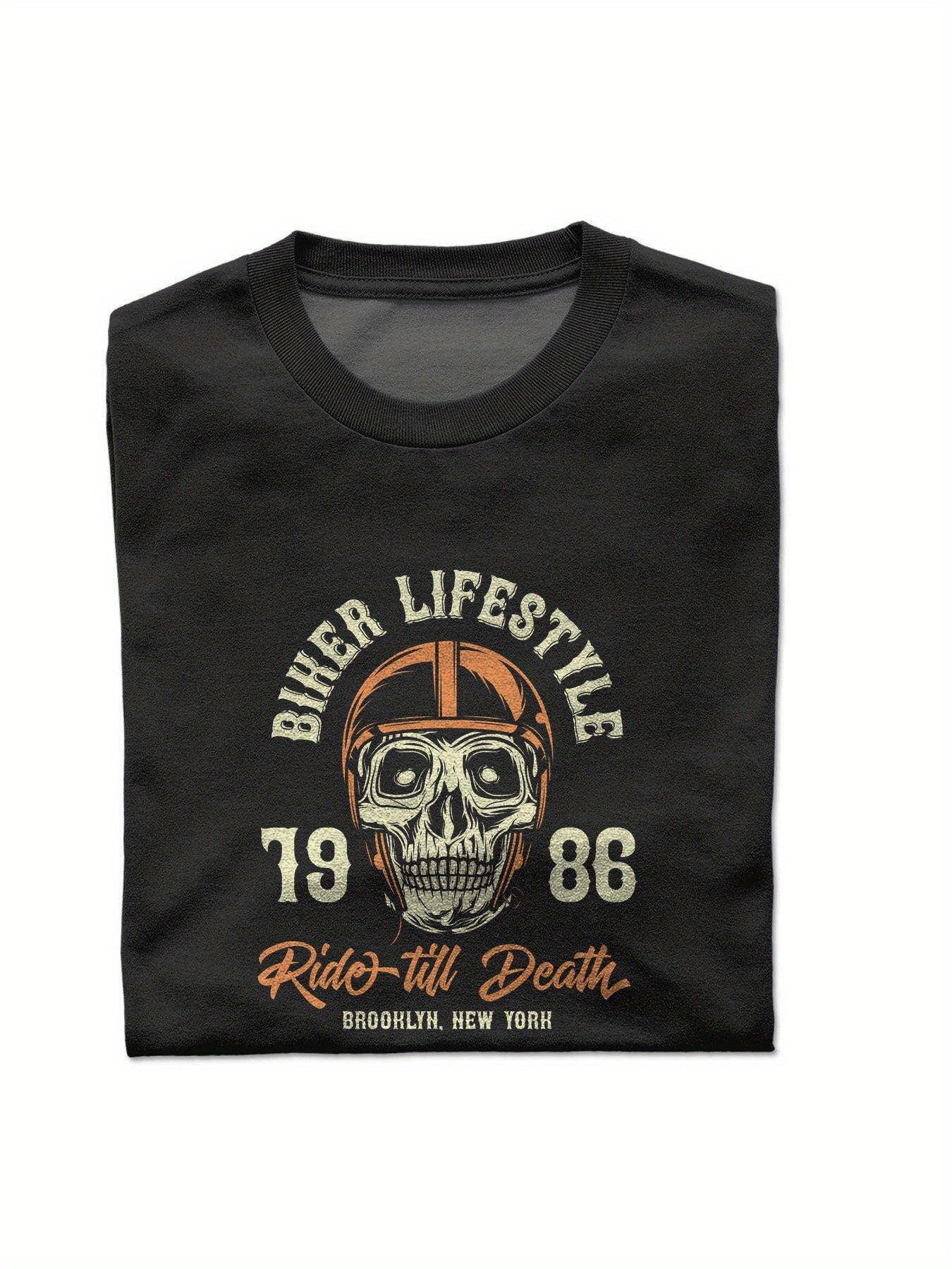 Dongdumaoyi Cotton T Shirts Men Short Sleeve Text Round Collar White Adult S-3Xl 180G Black Skull 55cf