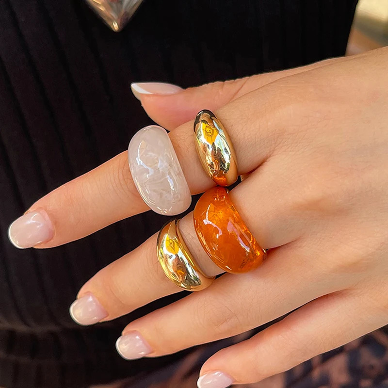 KunJoe 4PcsSet Vintage Smooth Water Drop Open Rings for Women Bohemia Colorful Resin Acrylic Round Joint Rings Jewelry 250616