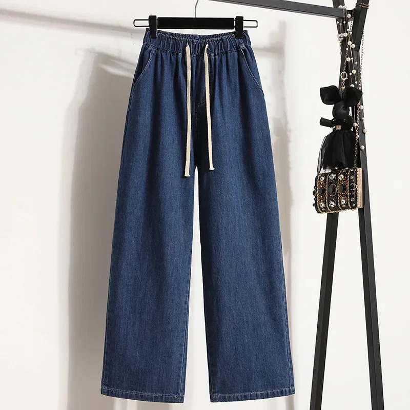 Plus Size High Waist Loose Straight Leg Jeans Womens Autumn Floor Length Drapey Wide Leg Pants Big Size 2024 Elegant Tro 250609