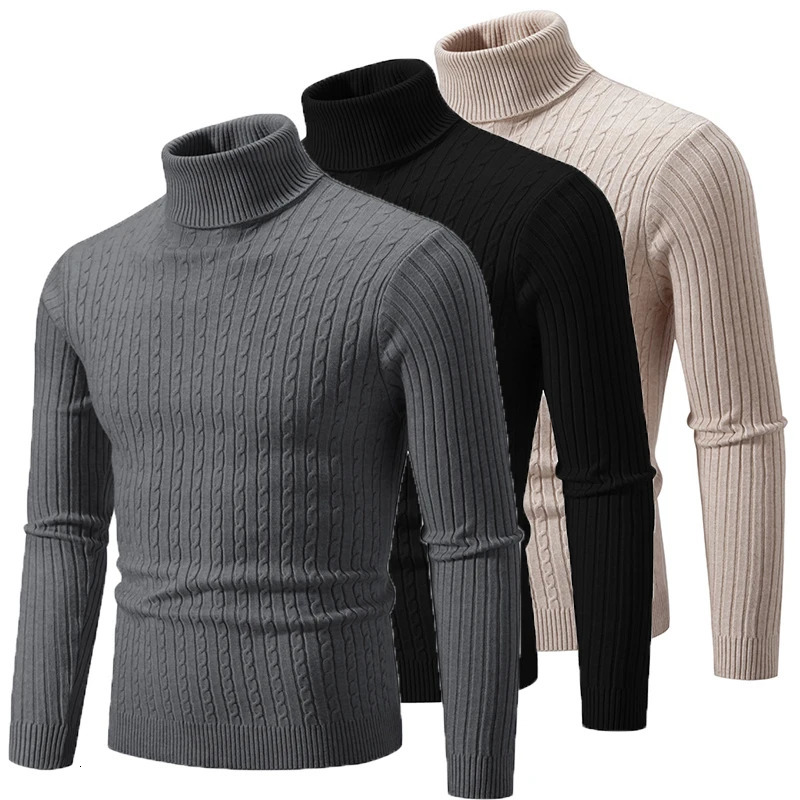 Mens High Neck Sweater Solid Color Pullover Knitted Warm Casual Turtleneck Sweatwear Woolen Mens Winter Outdoor Tops 250616