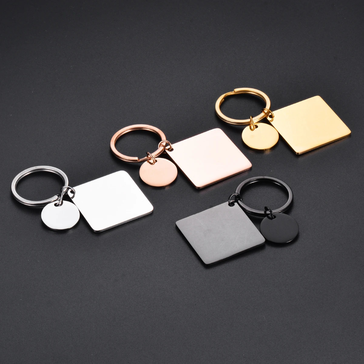 5Pcs Waterproof No fading Stainless Steel Keychain Metal Round Square Tag DIY Collar Accessories Gift Key ring Wholesale 250616