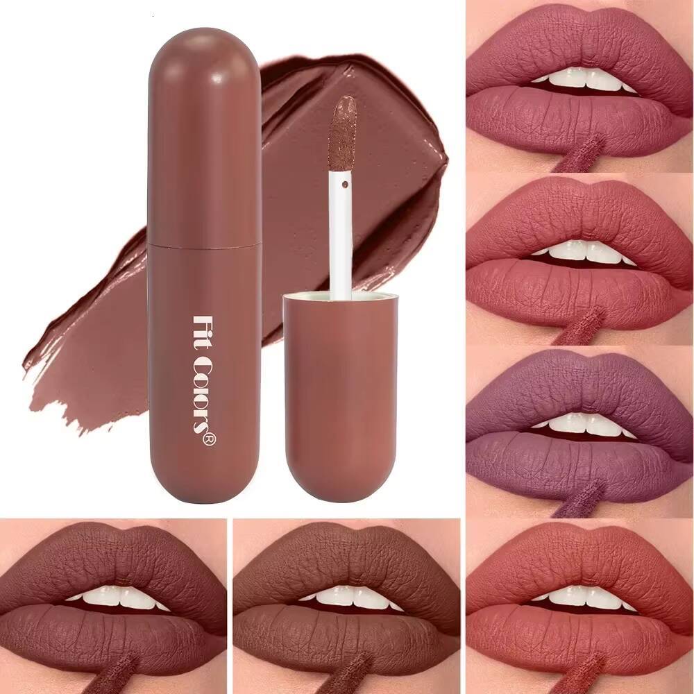 Chocolate Brown Red Liquid Lipstick Velvet Satin Gloss Matte Finish Non Stick Cup Lip Tint Waterproof Long-lasting Makeup happy