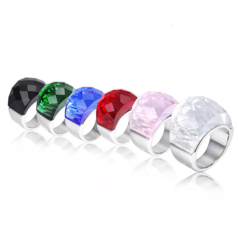 Fashion Large Ring for Women Multicolor Wedding Jewelry 7 Colors Big Glass Stone Ring Stainless Steel Anillos 240125