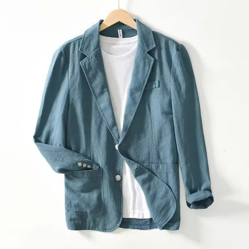 Man Blazer Thin Linen Blazer Mens Summer White Single Suit For Men Cotton Sunscreen Blazer Jacket Men Slim Fit Casual 250614