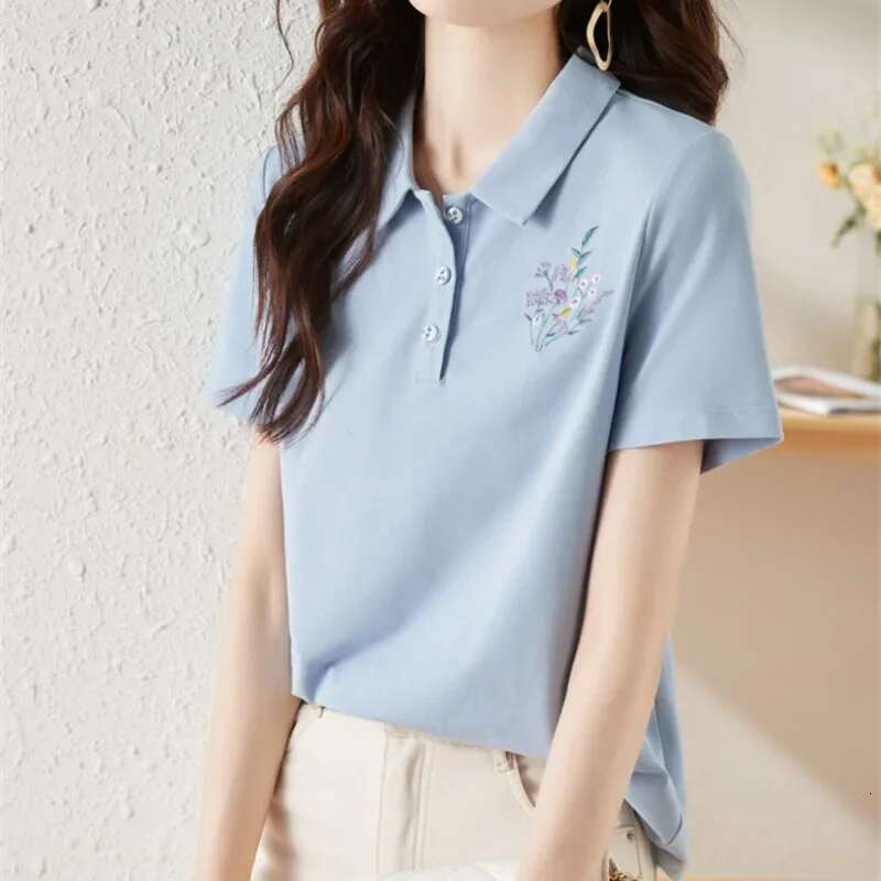 Baggy Polo Neck T Shirt for Women Summer Outfit Woman Tshirt Womens Short Sleeve T-shirt Sale Clothing Female Y2k Clothes Cheap
