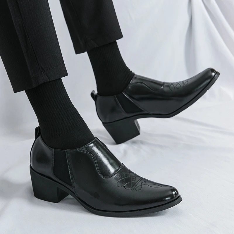 Men Heightened Shoes 6cm High Heels High Quality Leather Shoes Business Party Dress Wedding Shoes Plus Size Slip-on Casual Shoes 250613