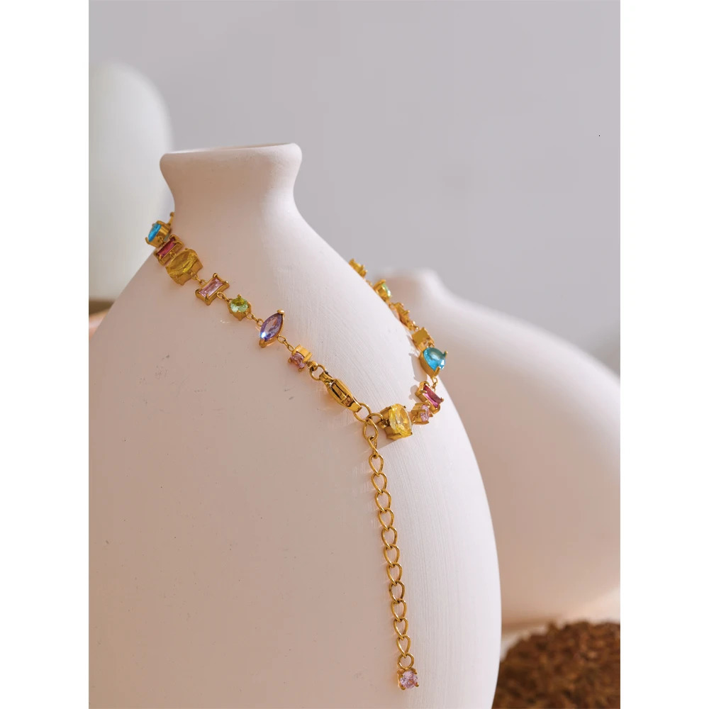 Yhpup Waterproof Gift Delicate Colorful Cubic Zirconia Chain Chic Bracelet Bangle Women Stainless Steel Wrist Jewelry 250603