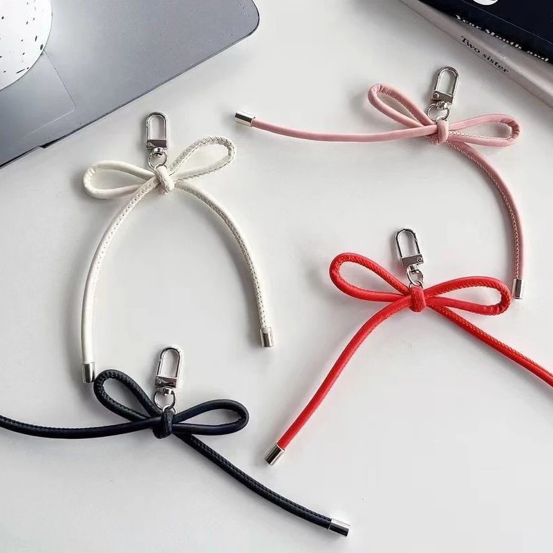 Korean Fashion Vintage Leather Bow Keychain Harajuku Charms Bag Pendant Mobile Phone Pendant Accessories Y2K Jewelry Keychain 250616