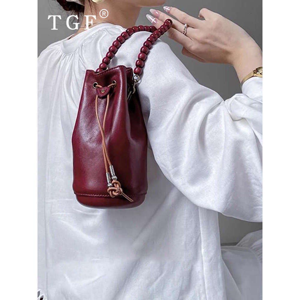 Beaded Handheld Bucket for Women Trendy Red New Chinese Style Drawstring Shoulder Crossbody Small Bag