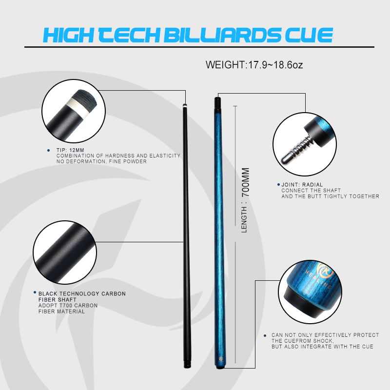 OKHEALING Carbon Fiber Pool Cue 12mm Pigskin Tip Black Technology Billiard Cue Sticks143cm 56inch 18oz Radial Pin Joint Billiard Cue Pool Game Cues