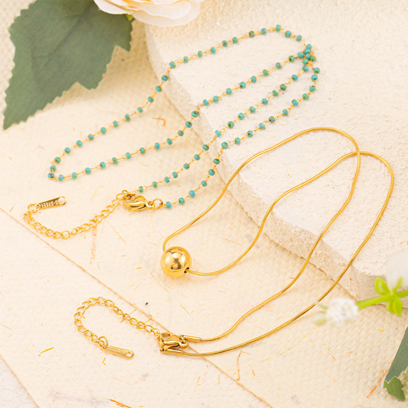 New Fashion Light Double Layer Stacked Bead Necklace for Women Gold Color Titanium Steel Versatile Non-Fading Jewelry