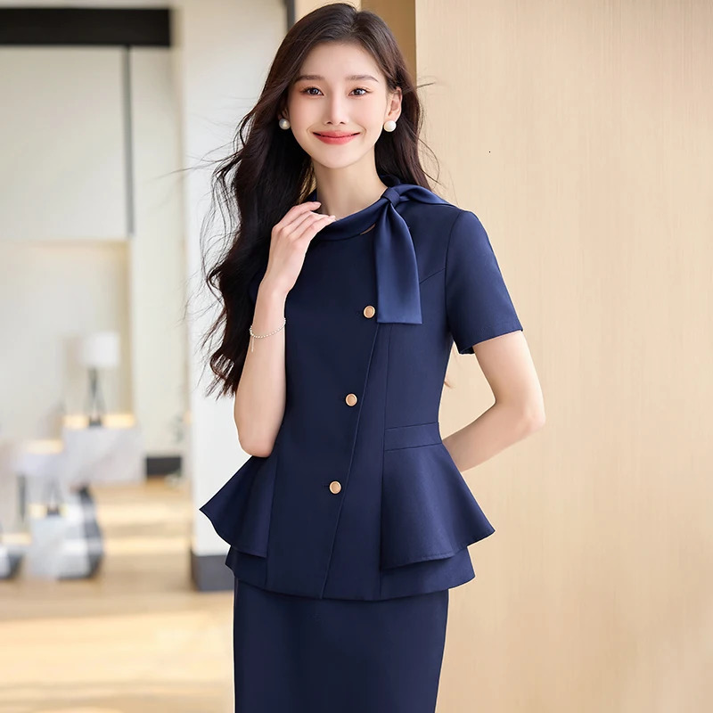 NAVIU Summer Short Sleeve Formal Professional Business Suits 2 Piece Set With Pants And Tops For Women Office Work Wear Blazers 250612