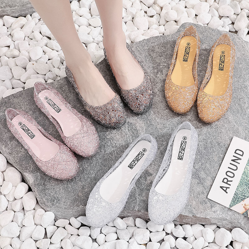Summer foreign trade cross-border hollow women's sandals shiny crystal breathable shoes designer sandals casual women's jelly shoes