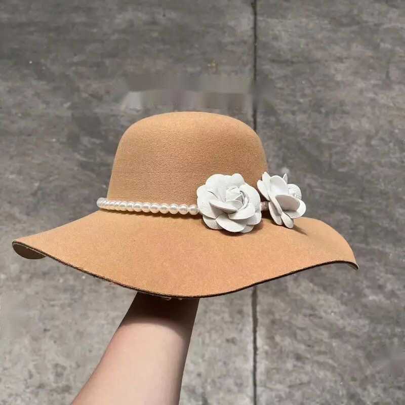 Elegant Socialite Pearl Flower Bride Hat French Style Black Wide Brim Hat and Graceful British Style Wide Brim Hat 250615