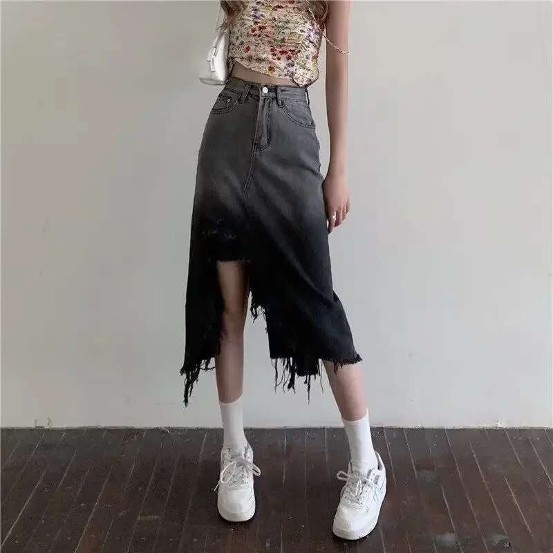 Woman Denim Skirt Wrap Midi Tight Vintage Chic and Elegant Stylish Korean Fashion Summer 2025 Modest Y2k Jeans Skirts for Women