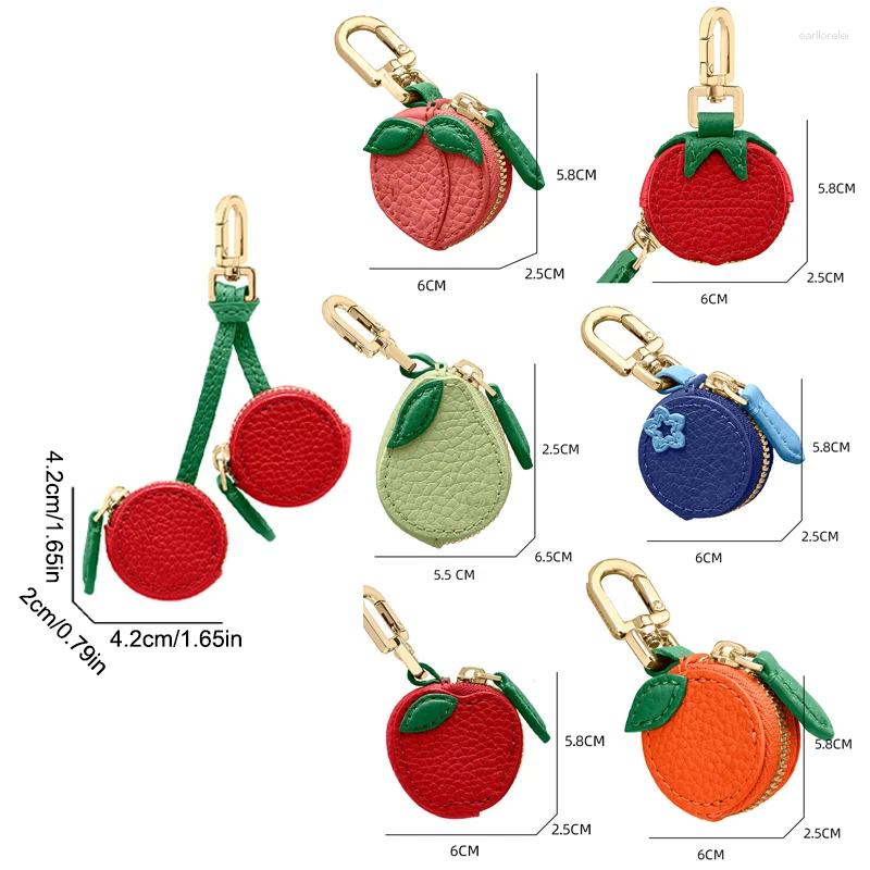Keychains Cherry Blueberry Design Fruit Charm Coin Purse Microfiber Leather Cute Key Chain Mini Pouch Wallet Gift For Airtag Girl Women