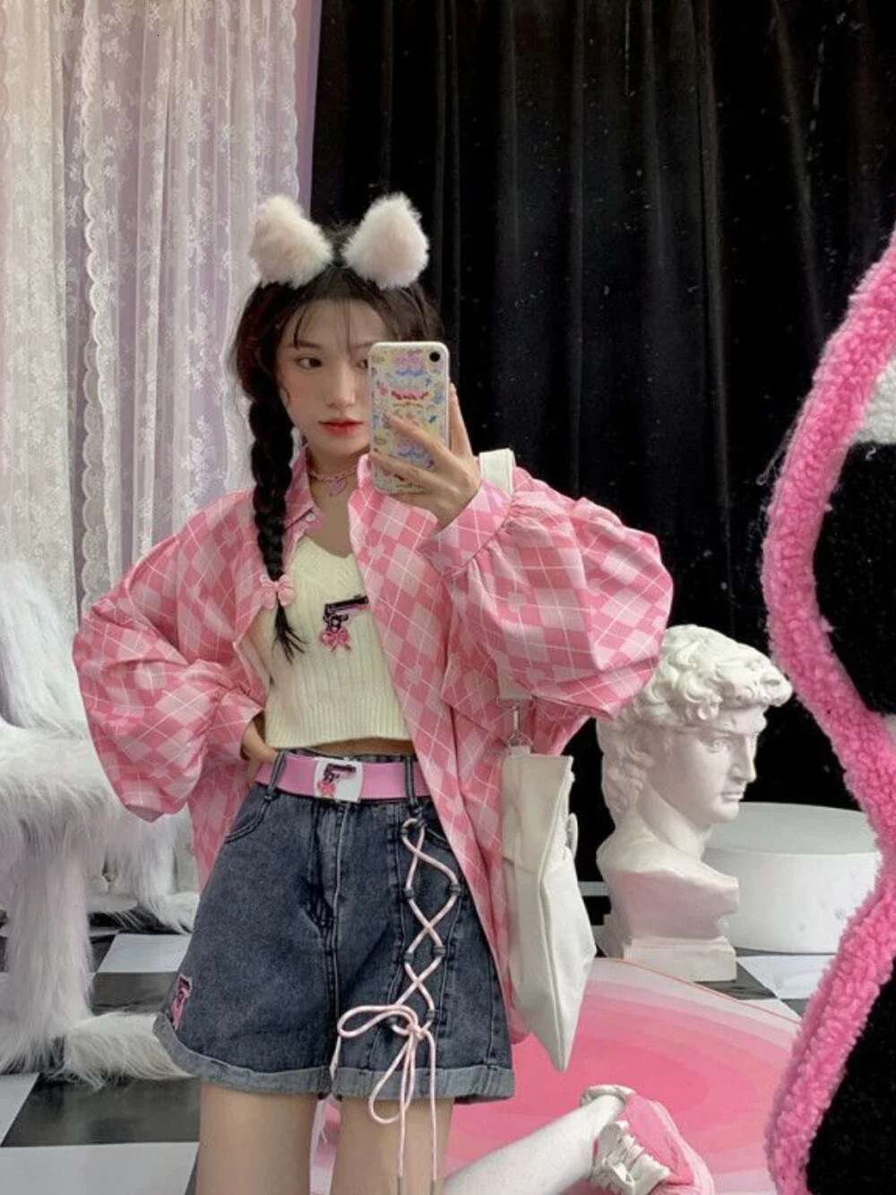 Kawaii High Waist Denim Shorts for Women Low Price Youthful XL Japanese 2000s Style Y2k Vintage Elasticty Short Jean Pants Woman