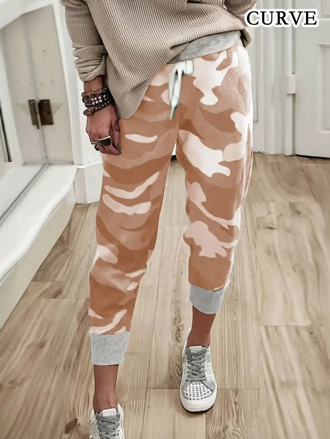 Plus Size 1XL5XL Ladies Casual Drawstring Comfortable Loose Athletic Pants Womens Fashion Camouflage Print Jogger Pants 250609