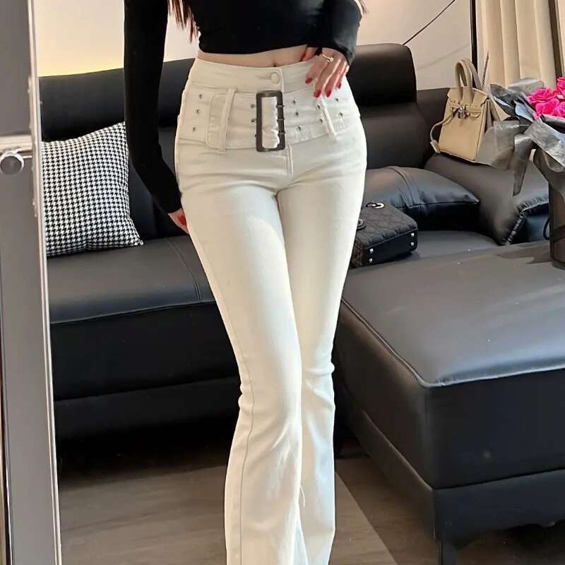 Skinny Flared Trousers Slim Fit High Waist Shot Cowboy Pants for Woman Gyaru Wide Leg Trend 2025 Stylish Z R Womens Flare Jeans