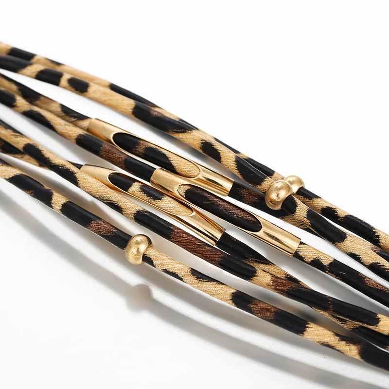 ALLYES Leopard Leather Bracelet Jewelry Fashion Women Metal Tube Ladies Wide Boho Multilayer Wrap Bracelets Bangles 250616