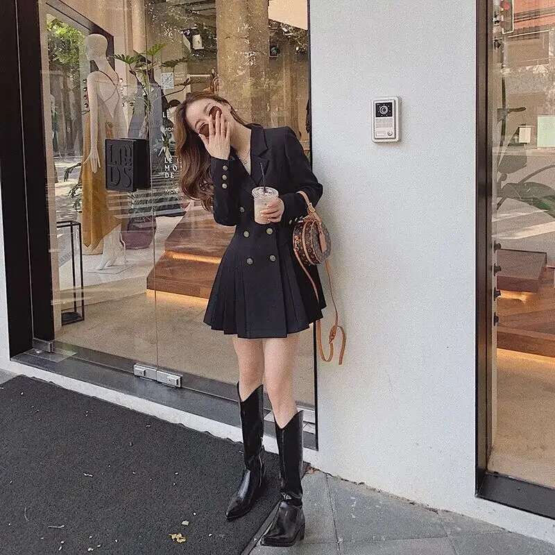 Womens Dress Harajuku Formal Occasion Female Dresses 2025 Long Sleeve Blazer Clothing Aesthetic Luxury Promotion Retro Fashion