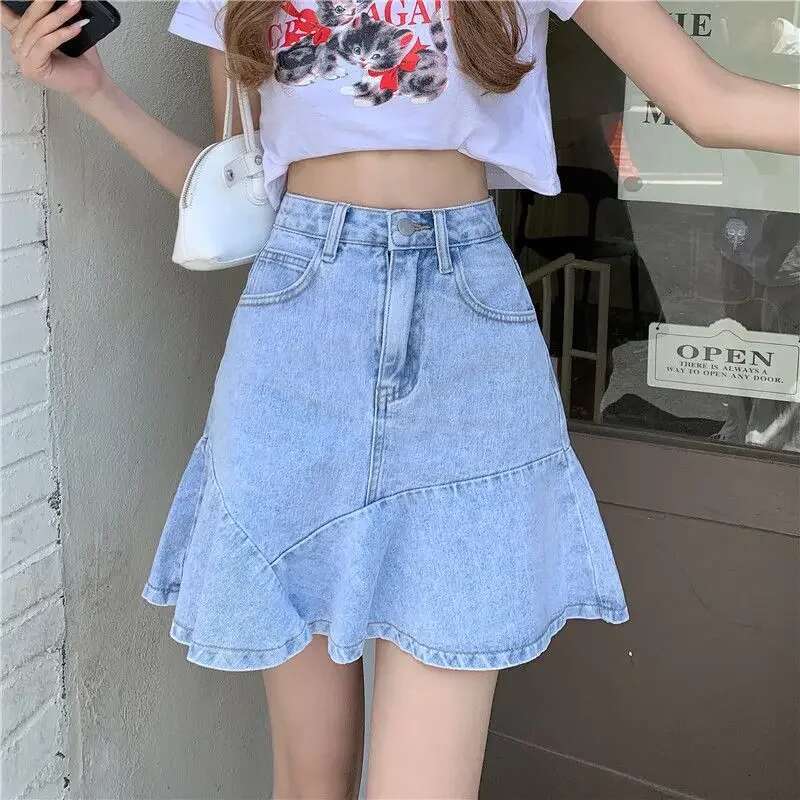 Chic and Elegant High Waist With Pocket Woman Denim Skirt Y2k Vintage Streetwear Summer 2025 Aesthetic Jeans Skirts for Women