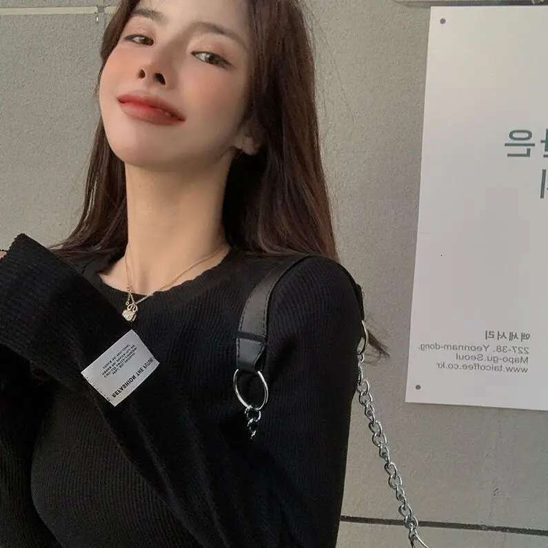 Grey Womens T Shirts 2025 Slim Plain Female Tops Cotton Tshirts Alt Y 2k Harajuku Clothes Long Sleeve Spring and Autumn O