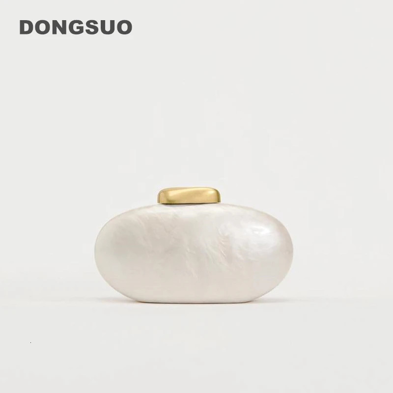 Egg Shape Clutch Bag Acrylic Purse Women Wedding Evening Denner Party Cute Ivory Pearl Color Handbag Summer 250614