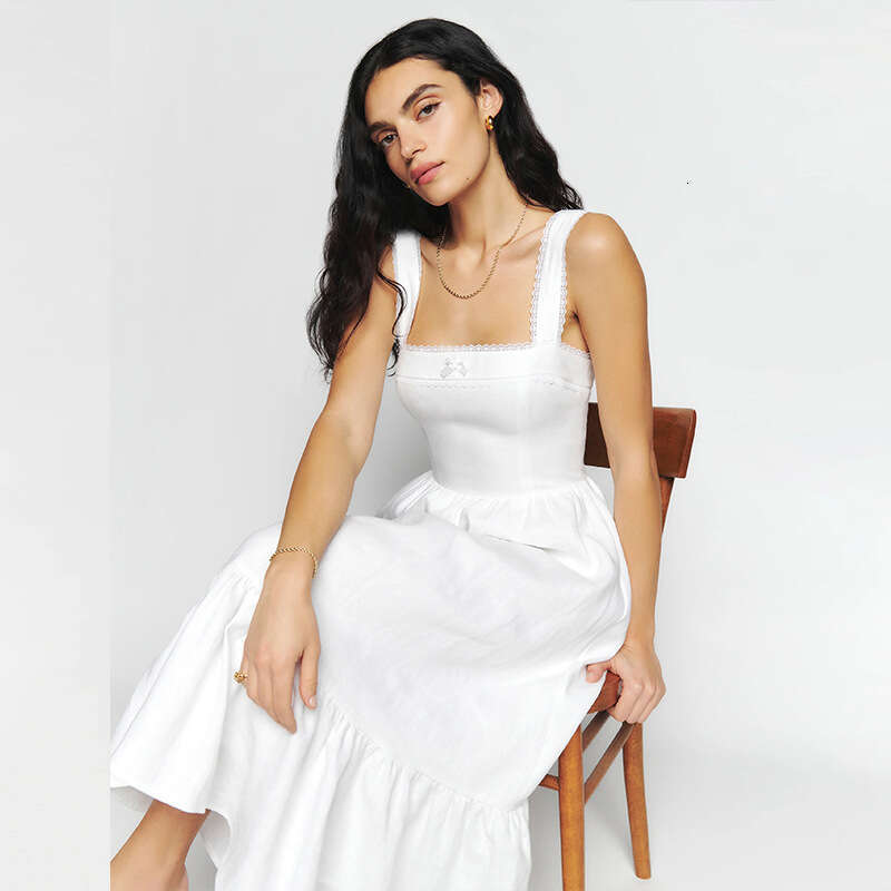 Sexy Undefined Tender Summer Dresses Womens Dresses N718 Summer 2025 White Square Neck Slim Fit Mid-length Dress French Style Pure Desire