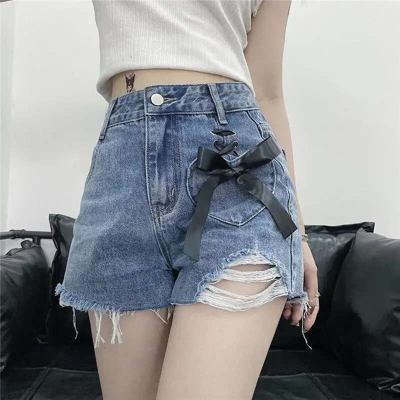 Denim Shorts for Women Strappy Ripped Jorts Elegant Cheap New In Harajuku Fashion 2000s Clothes Y2k Comfy Short Jean Pants Woman