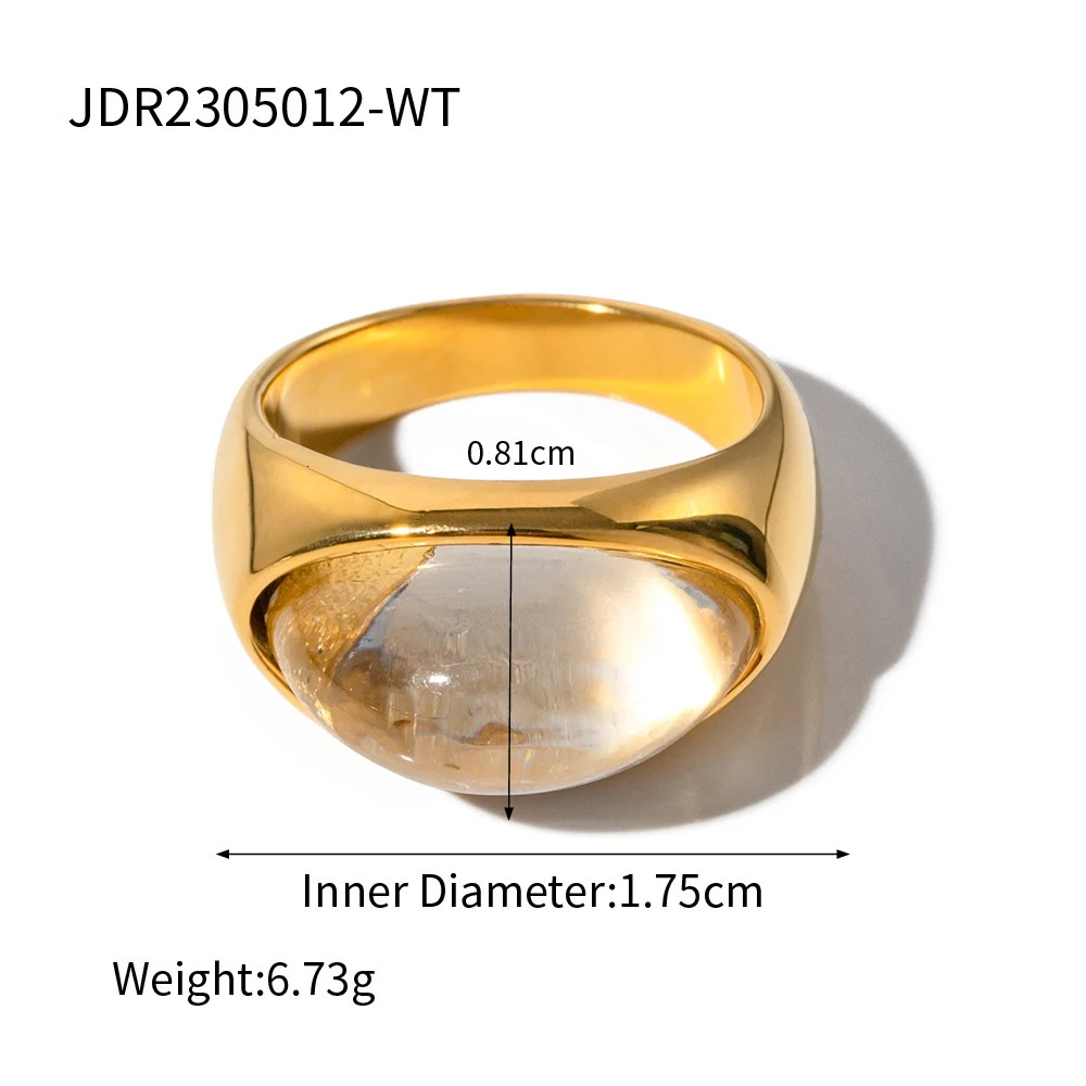 Uworld Unique Natural Stone Green Stainless Steel France Metal Golden Ring Waterproof Charm Trendy Jewelry Women 250616