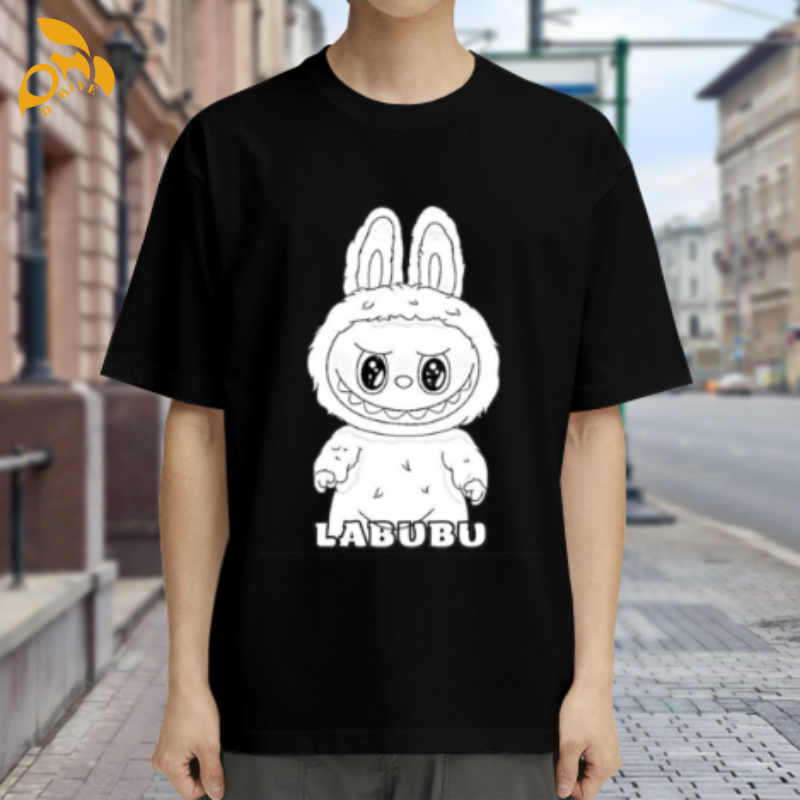 free shipping of customized 180g men's hot stamping T-shirt with labubu patterns from US