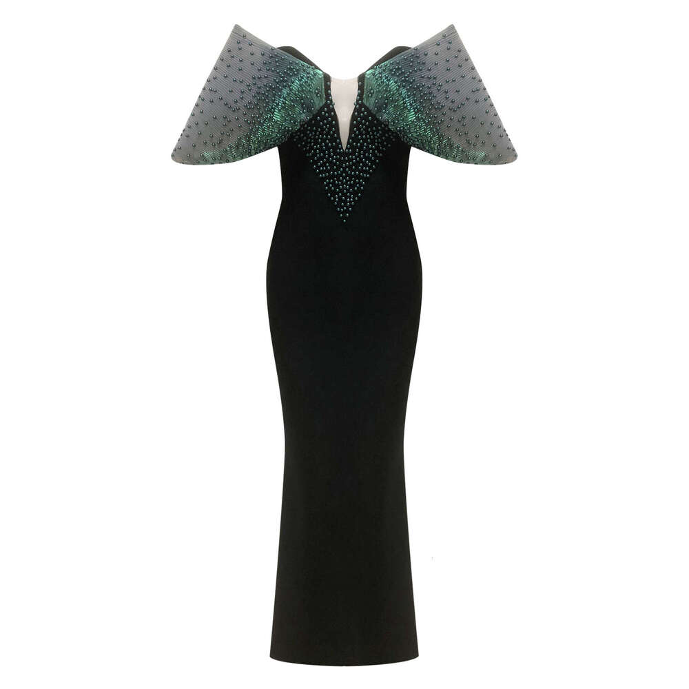 Shawl Fashion Pearl High Waist Slimming Elegant Style Party Women's Long Dress