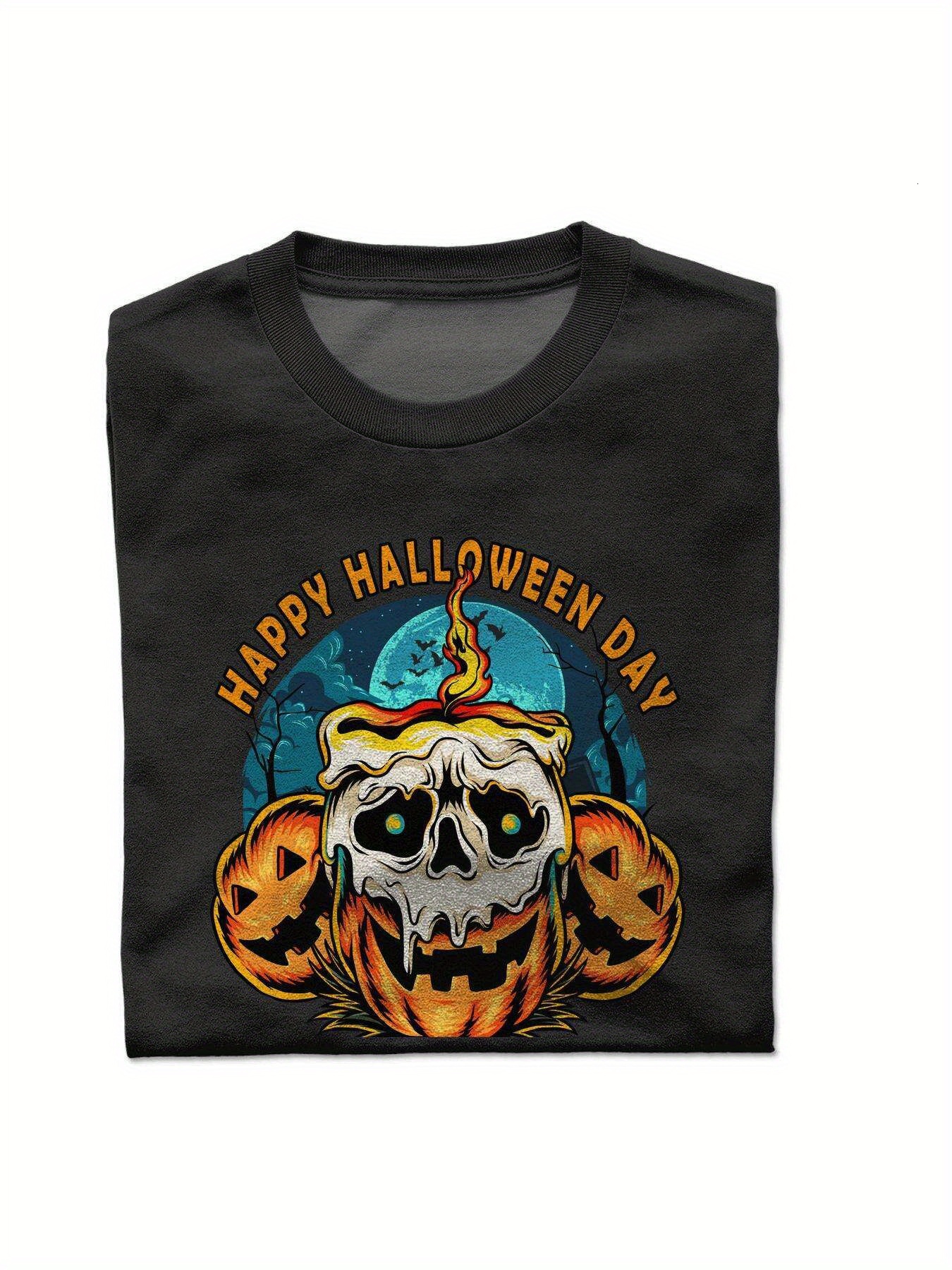 Dongdumaoyi Adult T Shirts Black 180G Skull Short Sleeve Round Collar Graphics Cotton S-3Xl Men White Halloween e76e