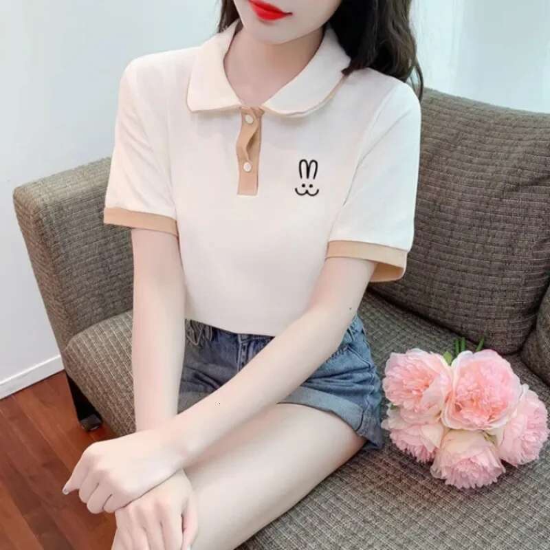 Summer Outfit Female Tee Slim Womens Polo Short Sleeve T-shirt Korean Popular Clothes Clothing Trend 2025 with Collar T-shirts