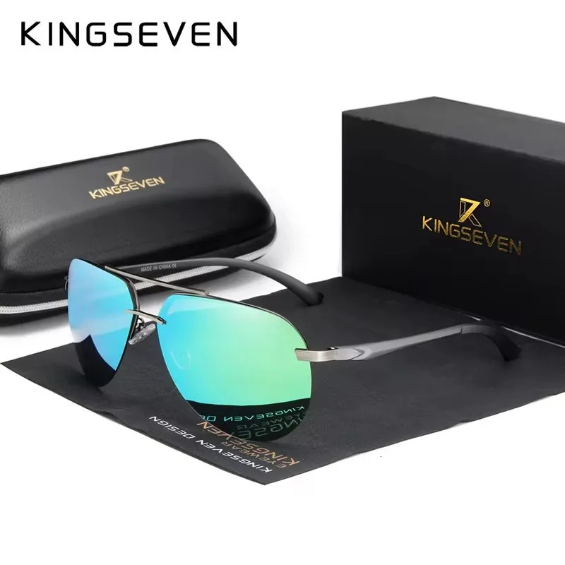 KINGSEVEN Aluminum Magnesium Polarized Rimless Lens Sunglasses For Men High Definition Retro Women Eyewear Oculos de sol 250616