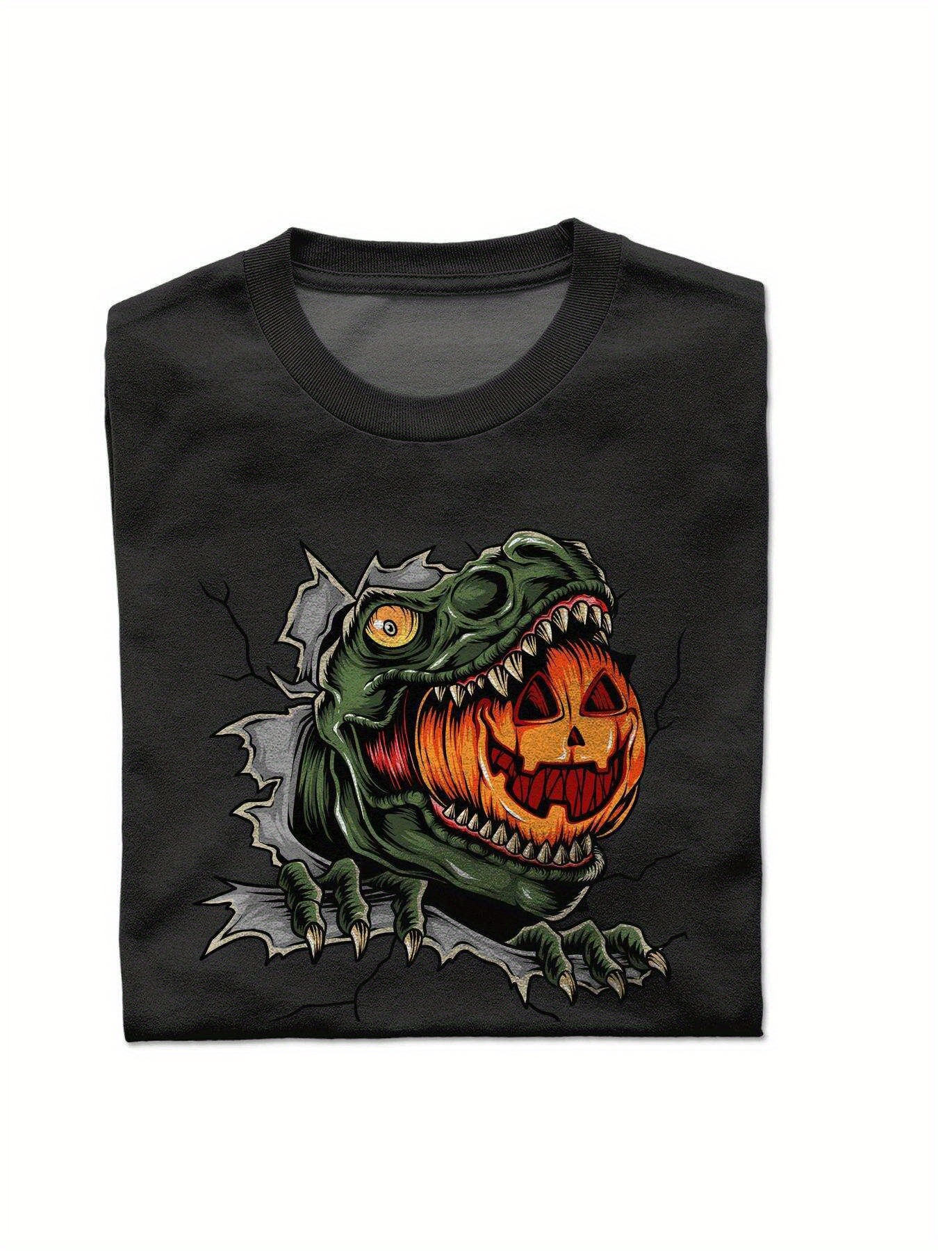 Dongdumaoyi 180G S-3Xl Graphics Short Sleeve Adult T Shirts Round Collar White Tyrannosaurus Cotton Men Black Halloween a1f7