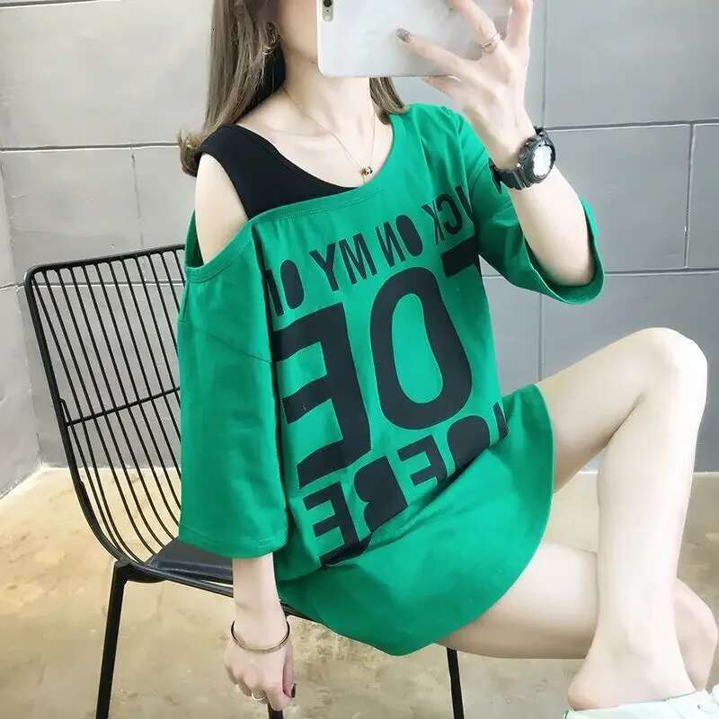 Tops Woman Coquette Clothes Sexy Off Shoulder Short Sleeve Baggy Graphic T Shirt for Women Korean Reviews Many with Sleeves Kpop
