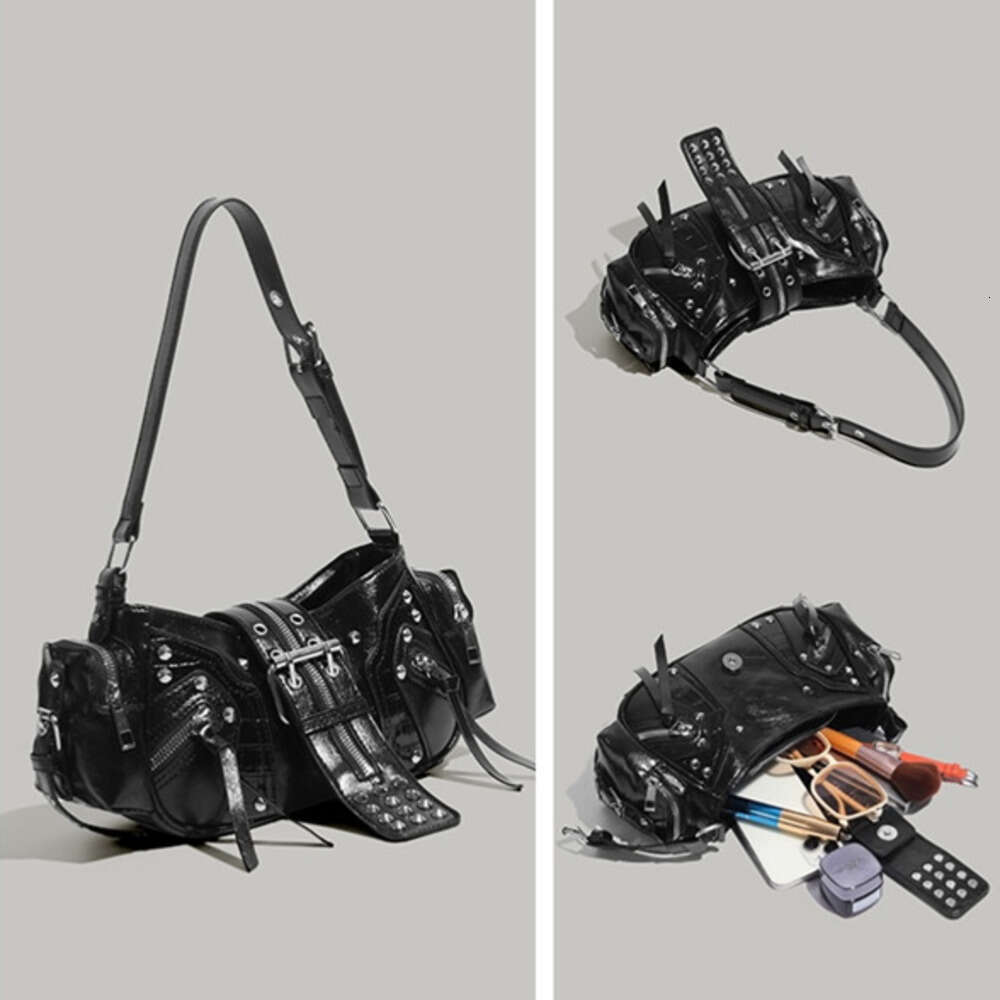 New Autumn Winter Shoulder Crossbody High end Versatile Underarm Studded Motorcycle Bag