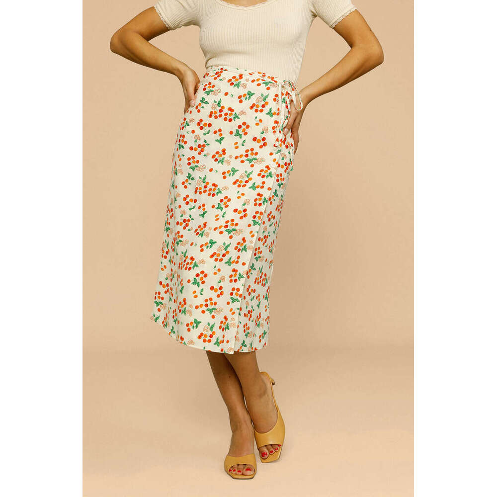 Plus Size Womens Clothing Skirt Dresses N133#ref Rayon Printed Tie Waist Skirt 2025 Summer French Style Womens Fashion