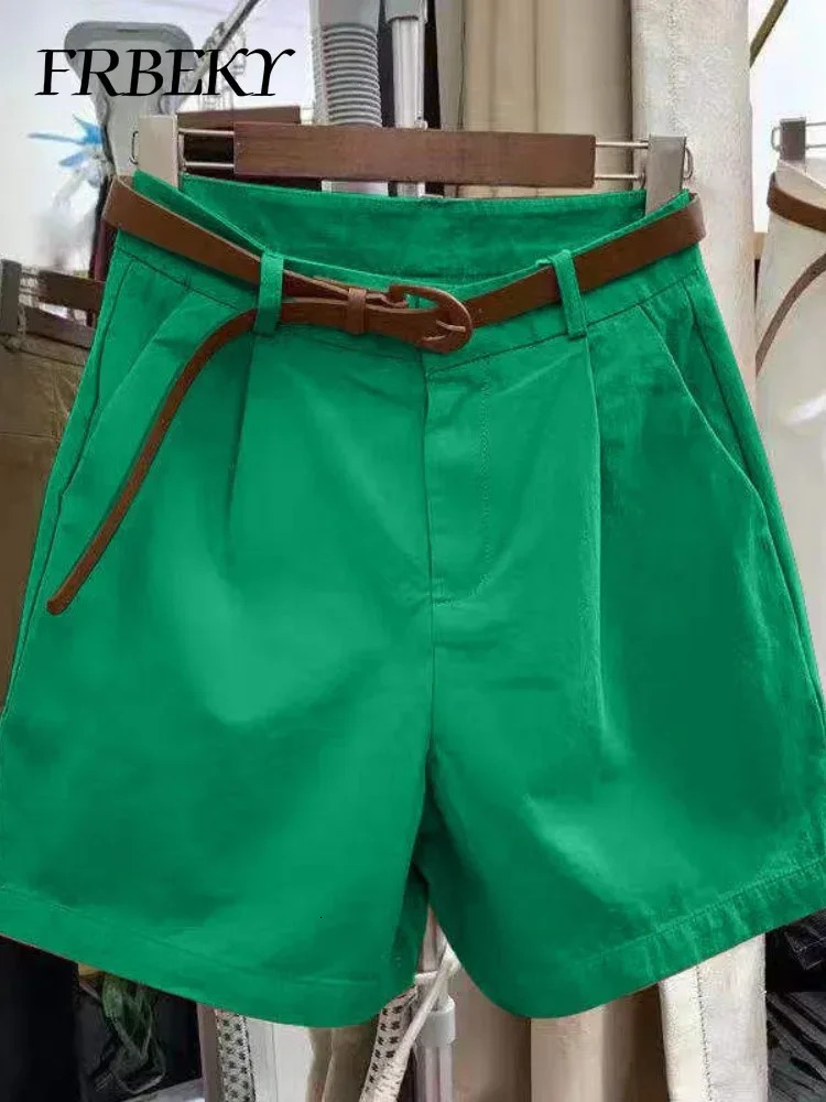 Korean Fashion Cotton Shorts Summer Loose Casual High-waisted Straight Shorts Streetwear Women Clothing with A Belt 250614