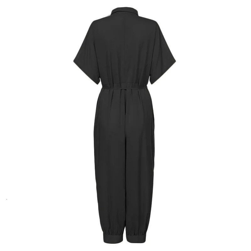 High Waist One Piece Short Sleeve Jumpsuit for Women Clothing Summer Casual Bodysuits Long Pants Female Playsuit Trousers M 250616