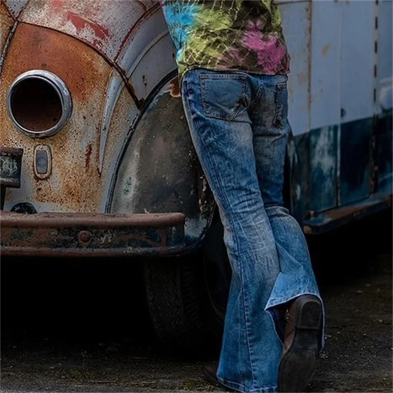 Fashion Punk Style Large Flared Jeans Mens Four Seasons Street Casual High Waist Splice Pocket Denim Pants Male Youth Trousers 250616