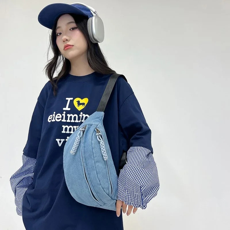 Street hip-hop Waist Bag Casual Female Belt Bags Unisex Crossbody Chest pack Fashion Trend Denim Bags Large capacity Waist packs 250614