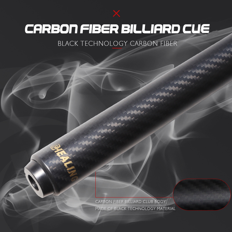 OKHEALING Matte Black Pool Cue Black Technology Carbon Fiber Billiard Cue Sticks 12.4mm Pigskin Tip Length 58inch Uni-loc Joint Game Billiard Cue, 19-